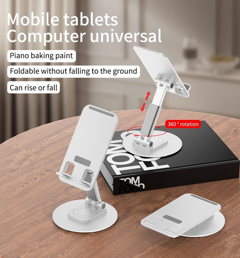 CXTX 360° Degree Rotating Mobile Phone Holder,Fully Adjustable Foldable Desktop Phone Holder Stand Base,Foldable Desktop Cell Phone Stands for iPhone17 16 15 Pro Max Plus iPad Samsung (K39B-White) - Image 2